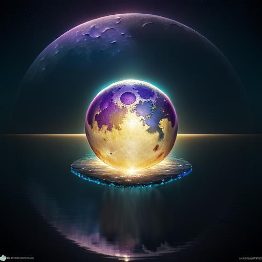 Clear shiny crystal sphere with water inside. Floating on a ...