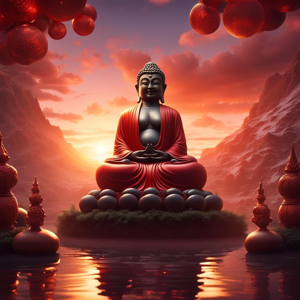 Buddha and Father Christmas at Sunset