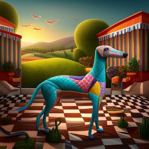 Patchwork Greyhound Sculpture in Candy Art Style