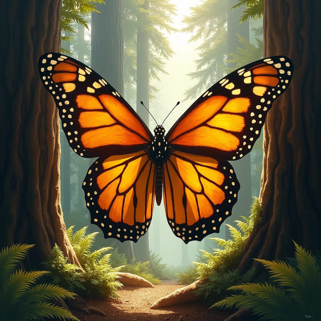 A colossal monarch butterfly, its wingspan stretching twenty...