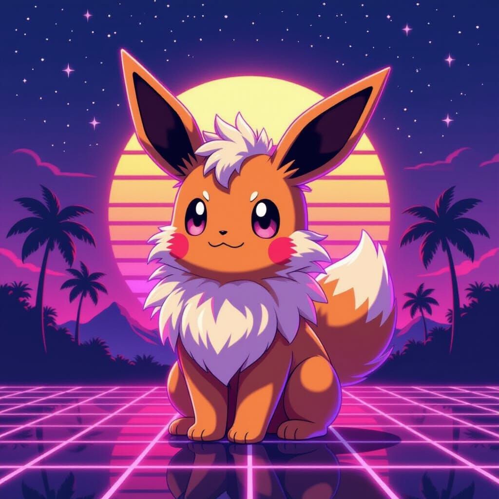 Cute Eevee in Vibrant Synthwave Style