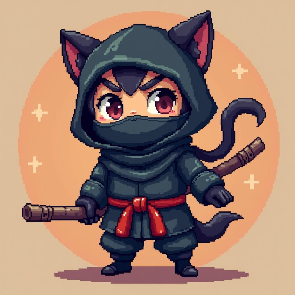 Ninja Dog Character in 8-Bit Pixel Art Style
