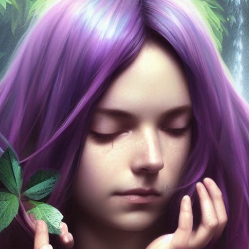 Fairy in Mountain Waterfall Garden, Hyperdetailed Art