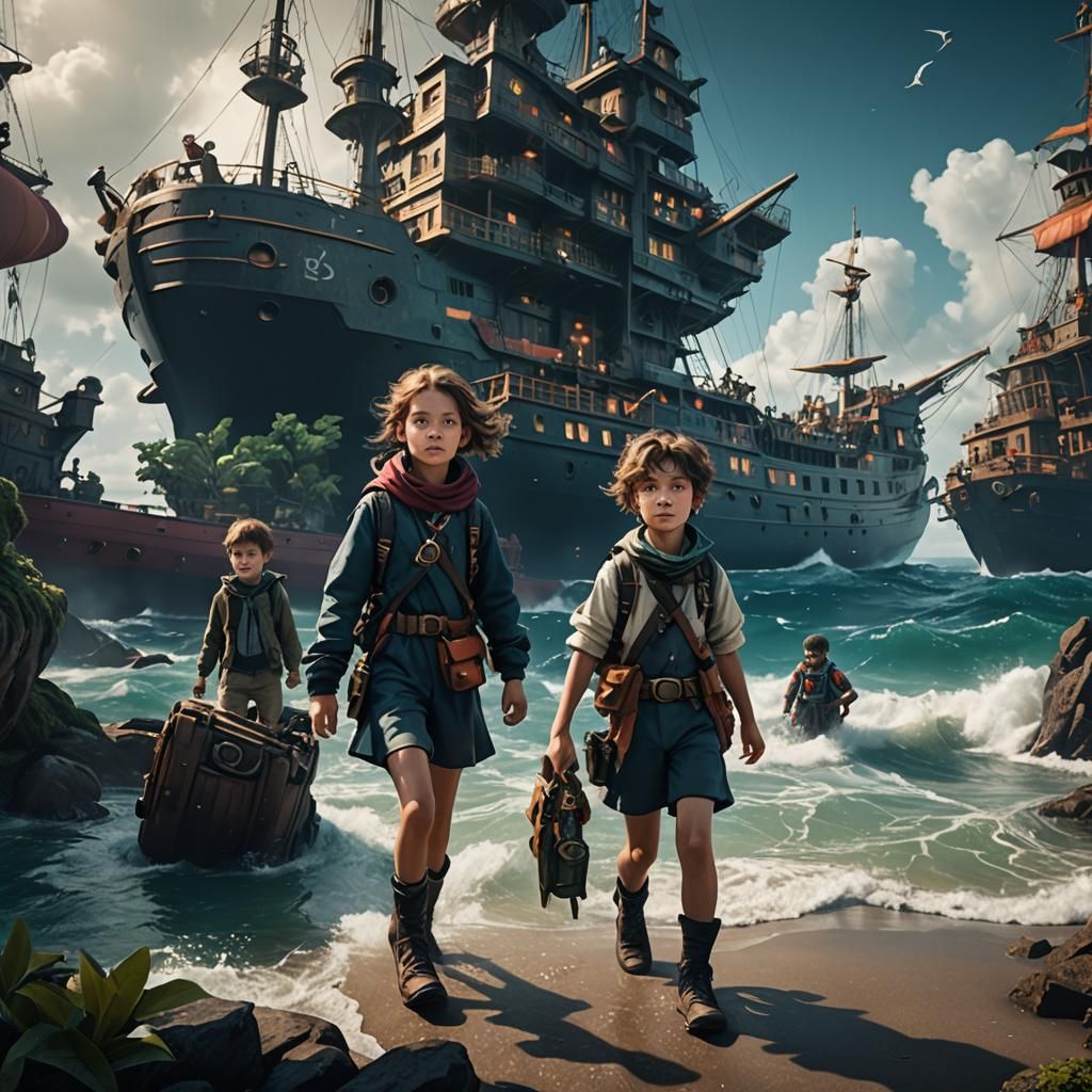 Children's High Seas Adventure: Maximalist Concept Art