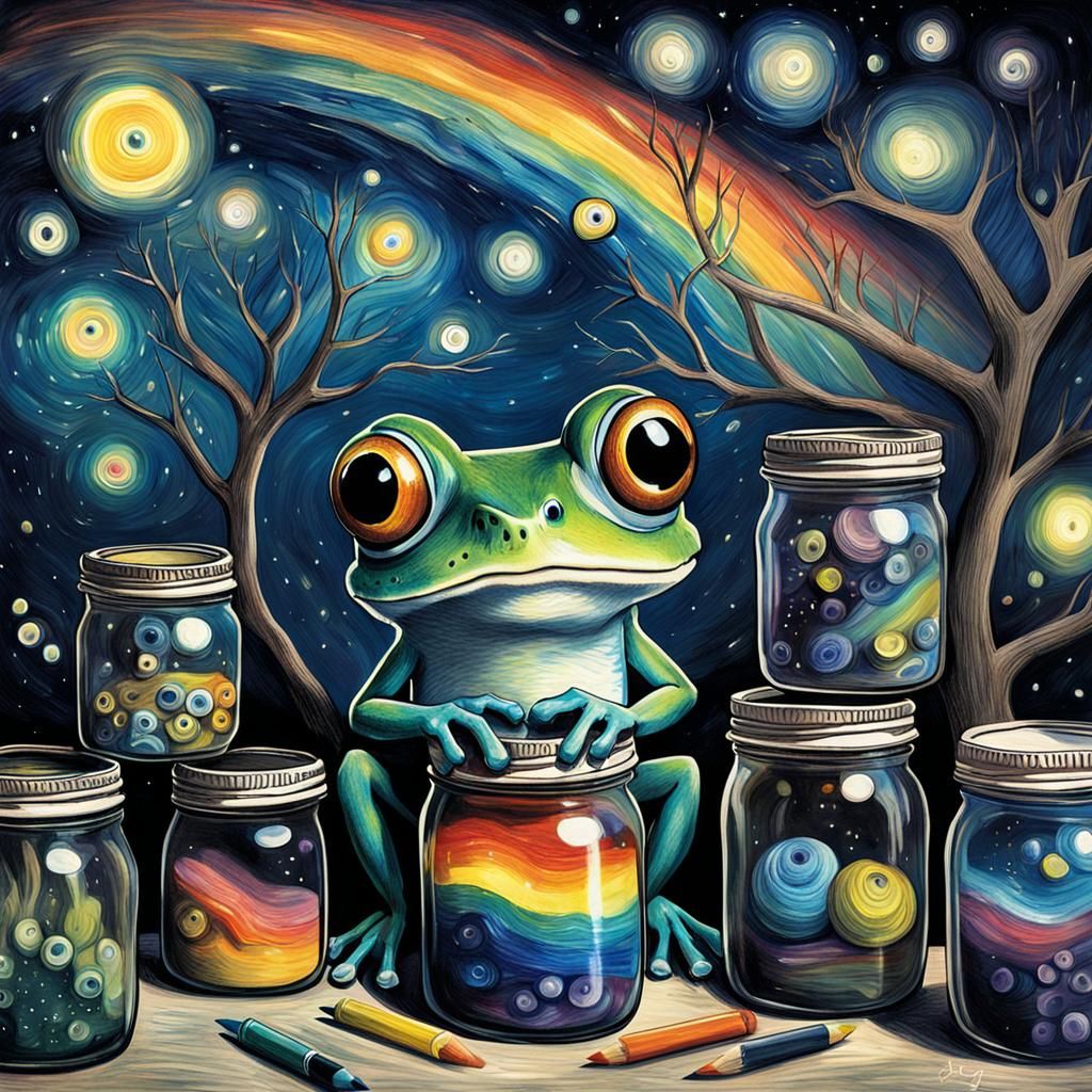 Gothic Tree Frog with Googly Eyes in Van Gogh Style