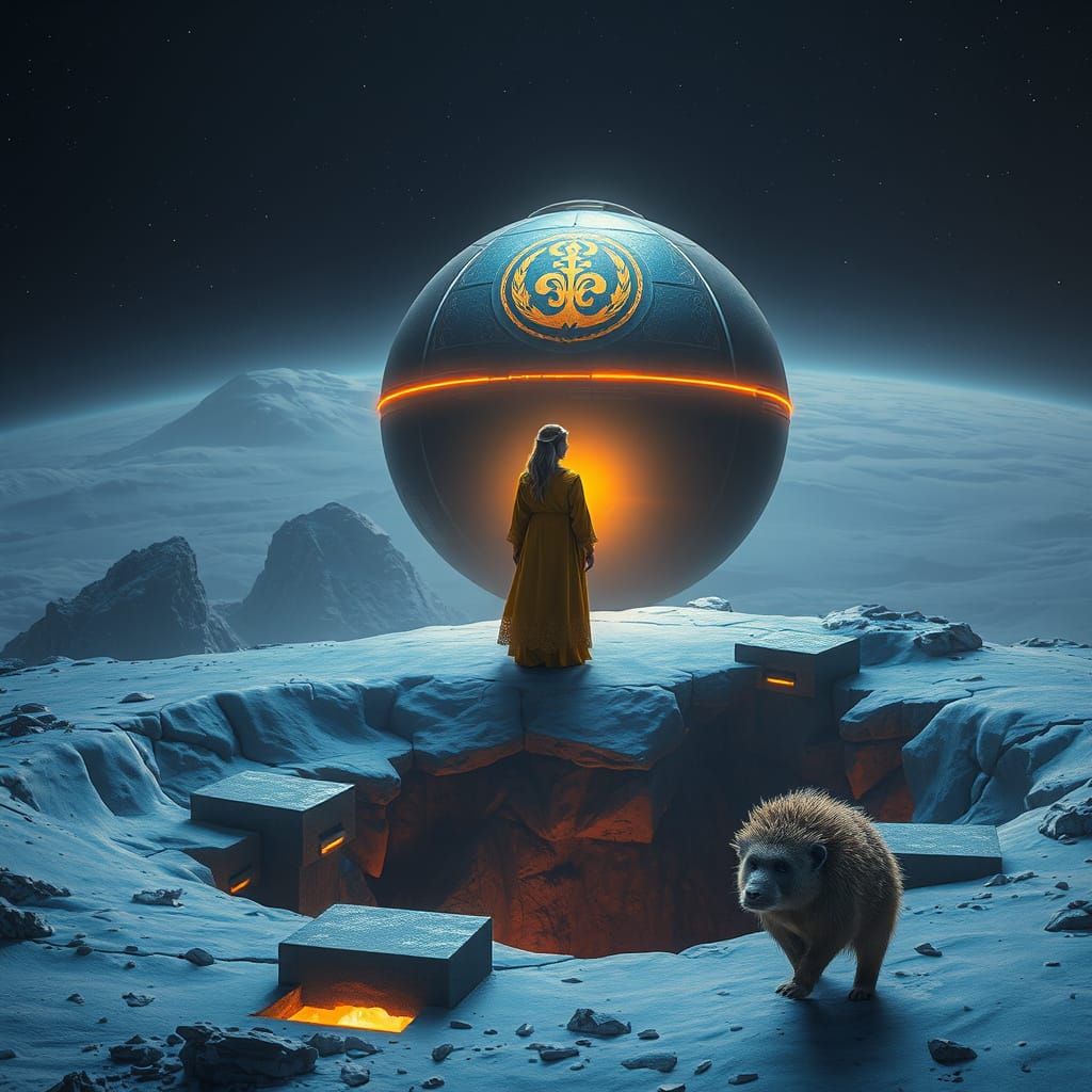 Surreal Ice Planet Scene in Cyberpunk Aesthetic with Fantasy...