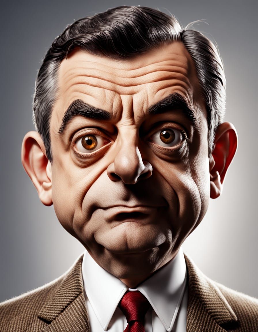 Photorealistic Mr. Bean Caricature with Expressive Face
