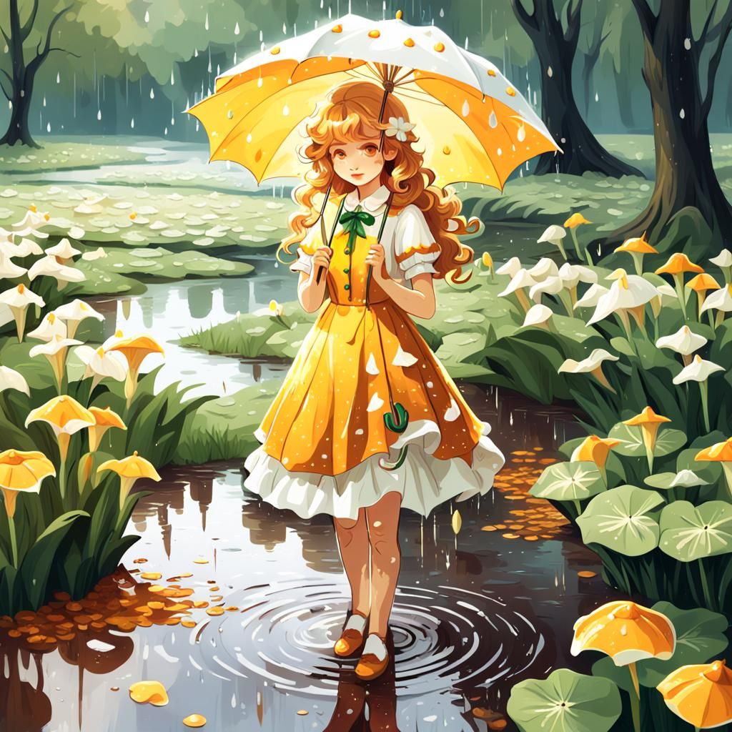 Honey-Haired Woman with Umbrella in Autumnal Light