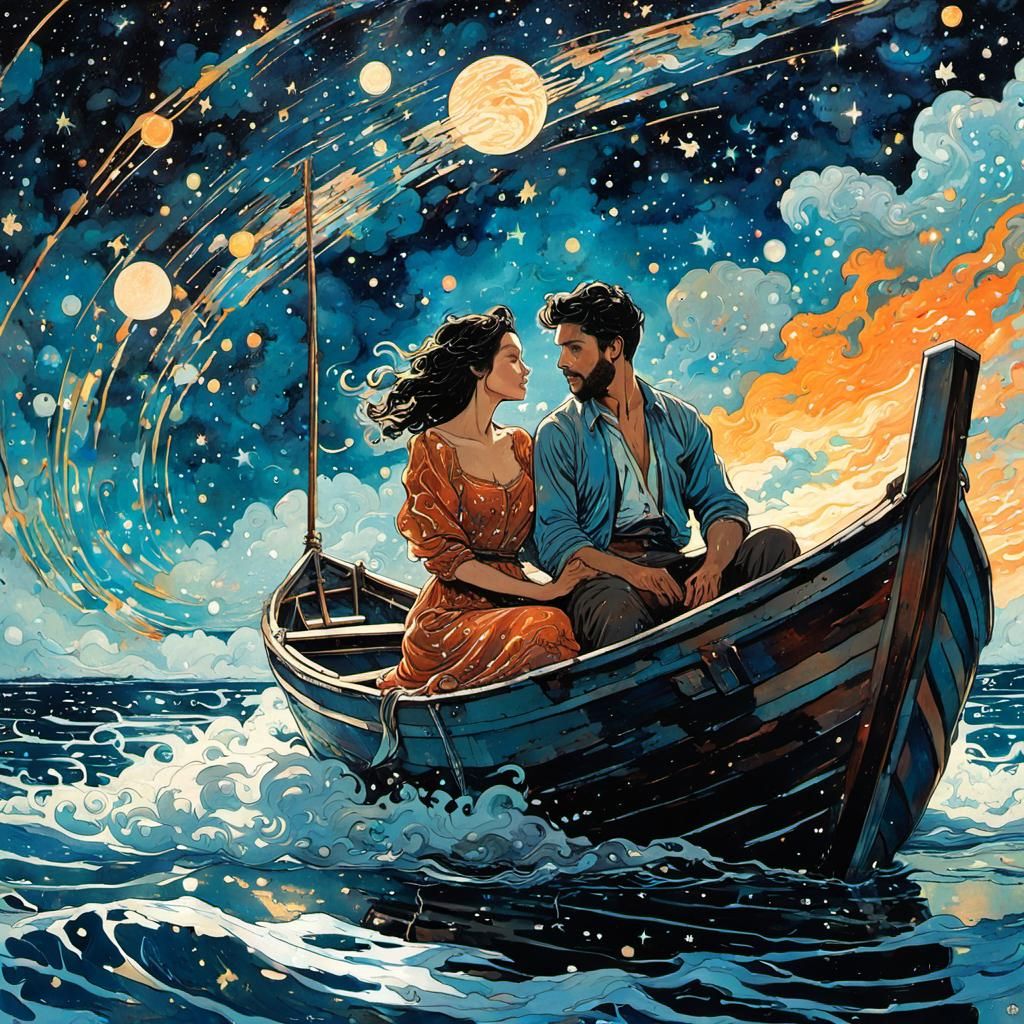 Lovers Under Galaxy Sky in Anime Style