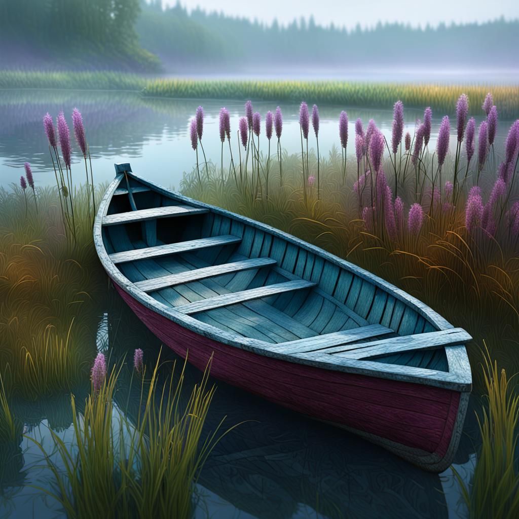 Flower by Lake in Fog: Detailed Microphotography