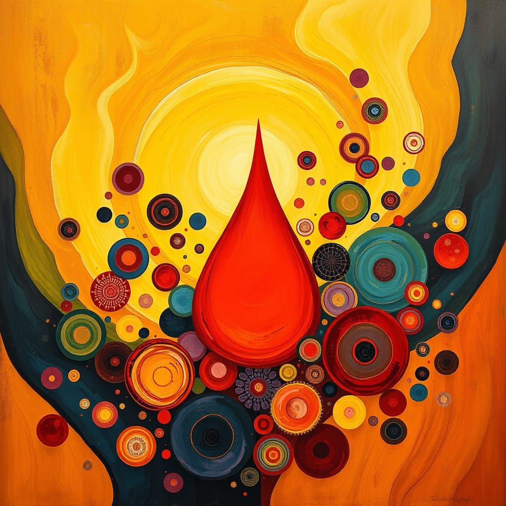 Vibrant Abstract Botanical Painting with Ethereal Waves