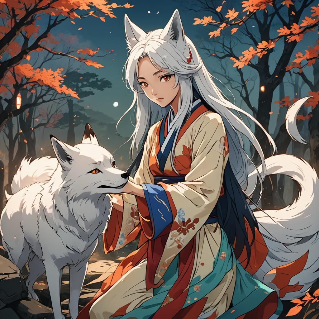 Gumiho and Kitsune Meet: Cel-Shaded Anime Art