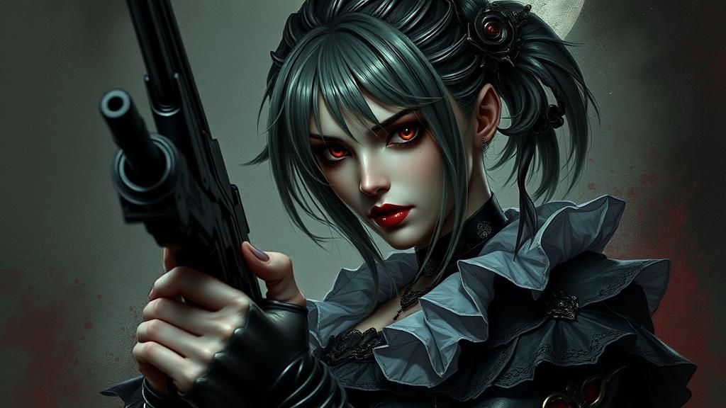 Gothic Grimdark Heroine Portrait with Raygun