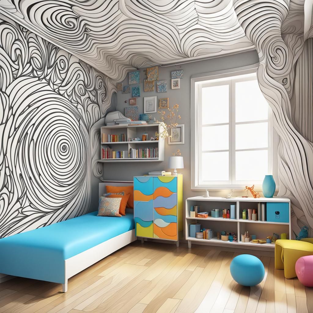 Colorful Children's Room with Abstract Fractal Design