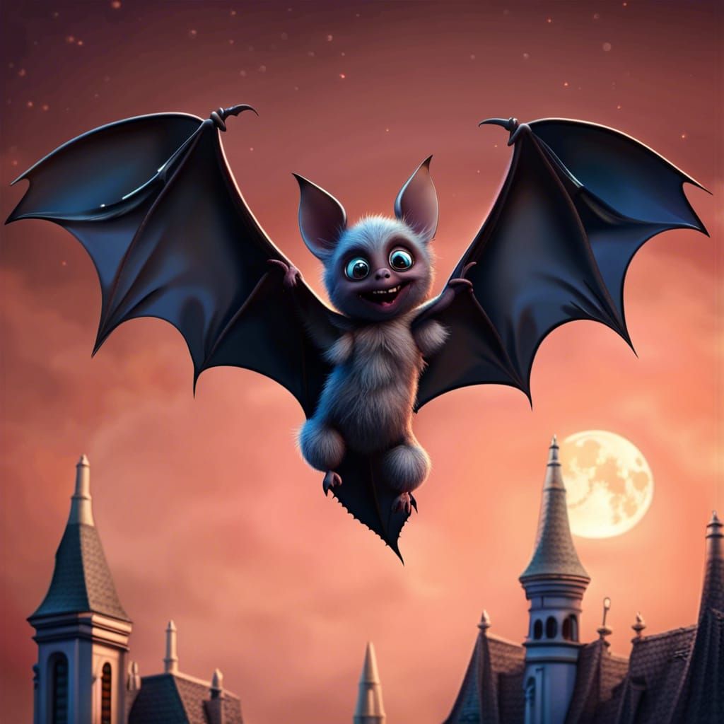 Cinematic Bat with Detailed Wings and Full Moon