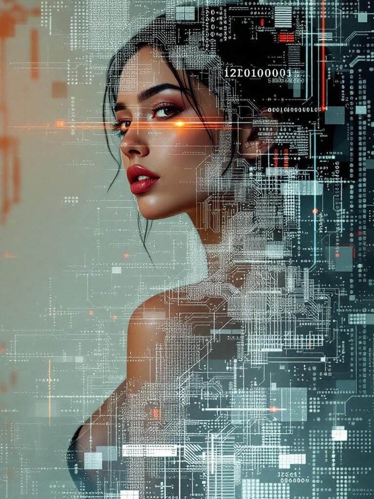 Glitch Art Fusion: Digital Artifacts and Fractal Reality