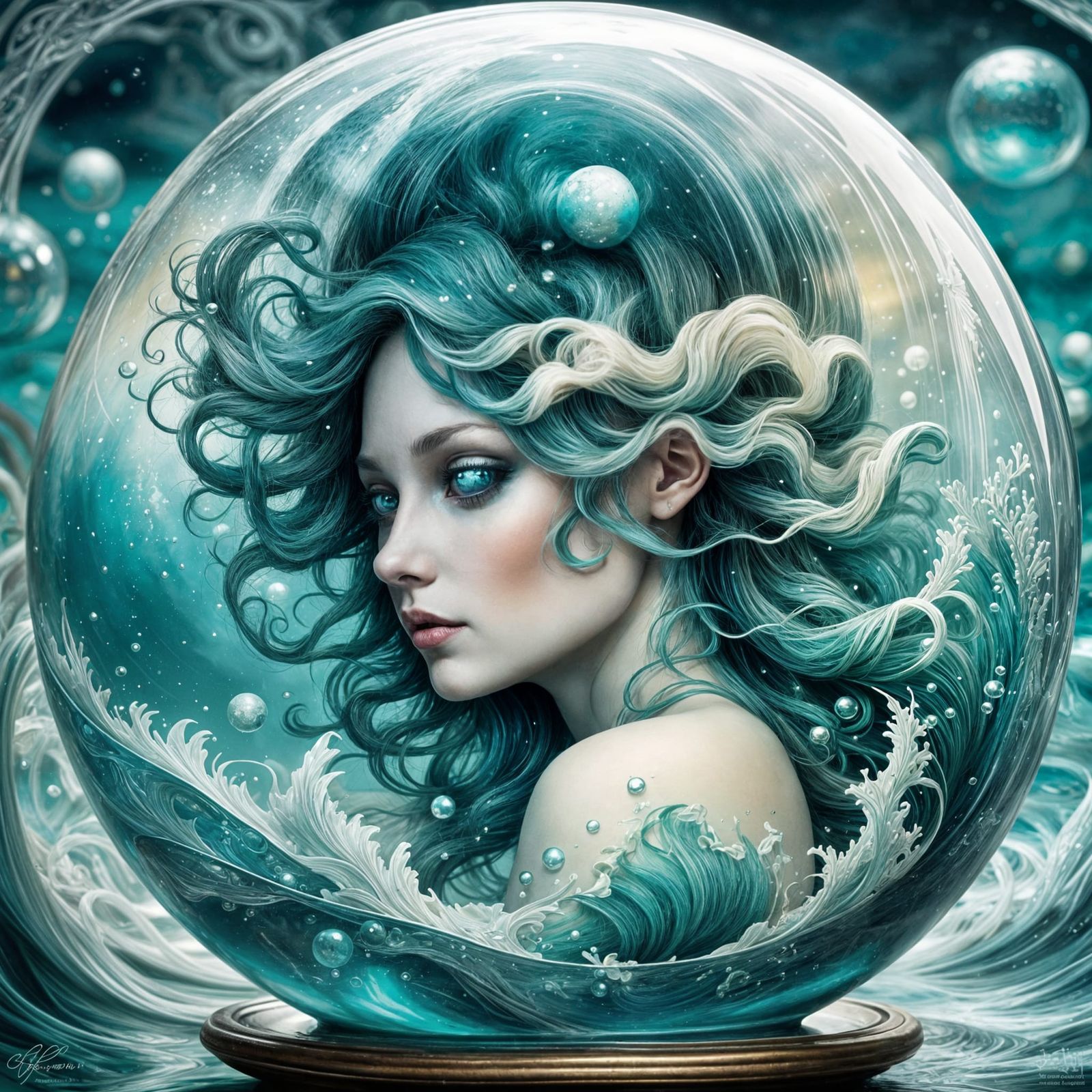 Stormy Ocean Merfolk in Turquoise Orb