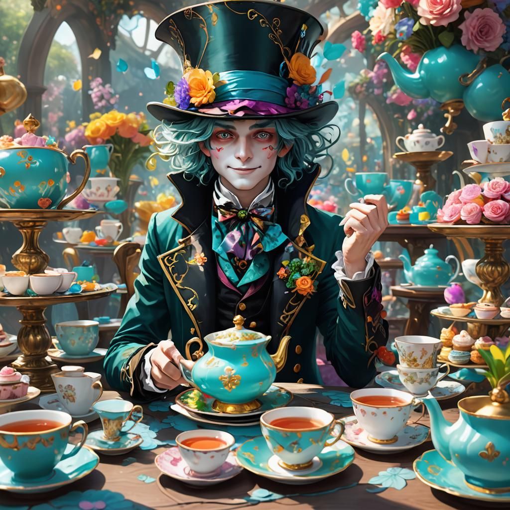Mad Hatter's Tea Party in Vibrant Wonderland