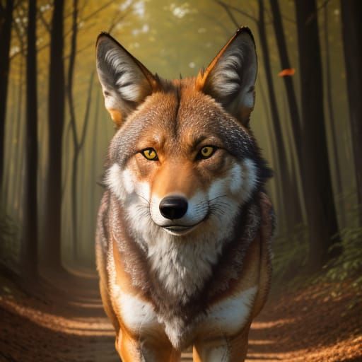 photorealistic image of a red wolf