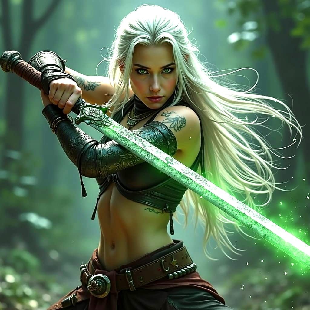 Ethereal Female Warrior in Cyberpunk Style