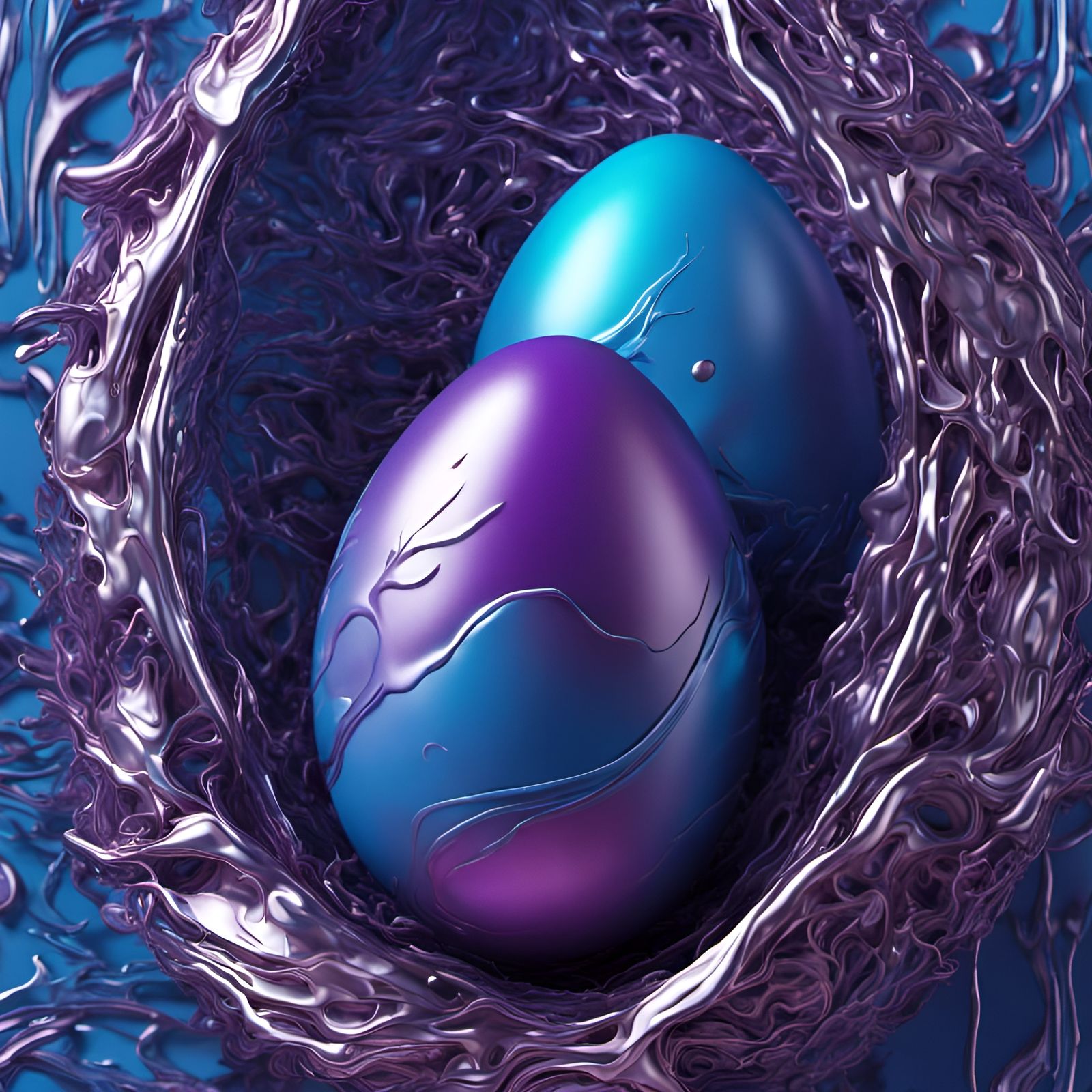 Blurple eggs in a nest