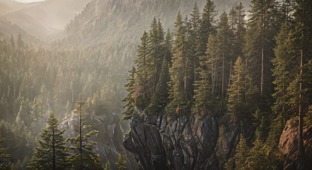 Mysterious Figure Gazing Out at Dawn in a Misty Forest Lands...