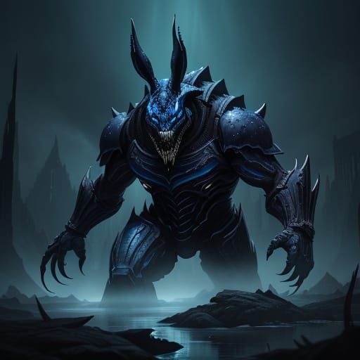 Epic Blue Rabbit King in Obsidian Armor