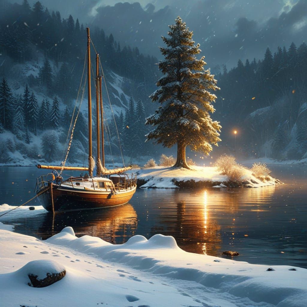 Switzerland Winter Wonderland with Serene Island Scene