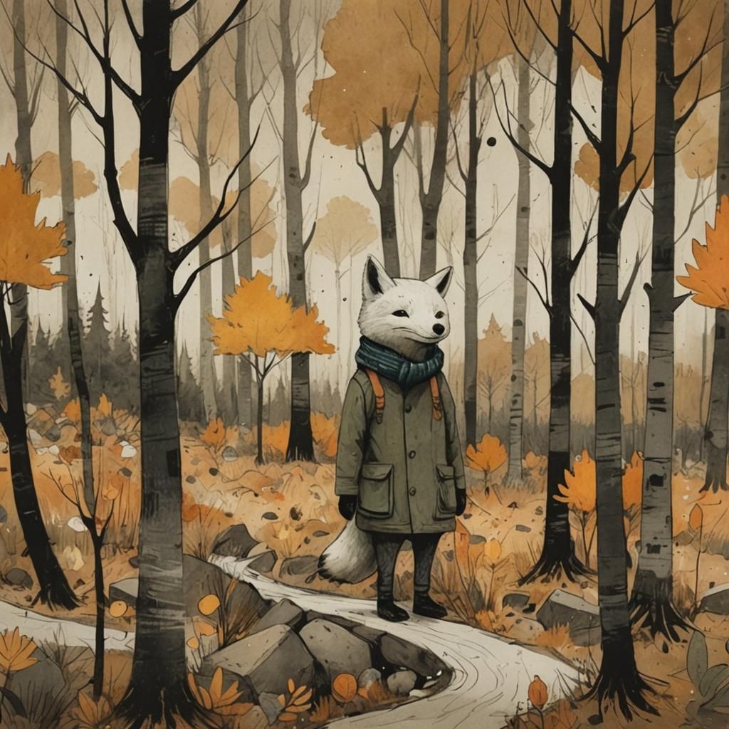 Fox in Jacket and Scarf: Charming Sketch