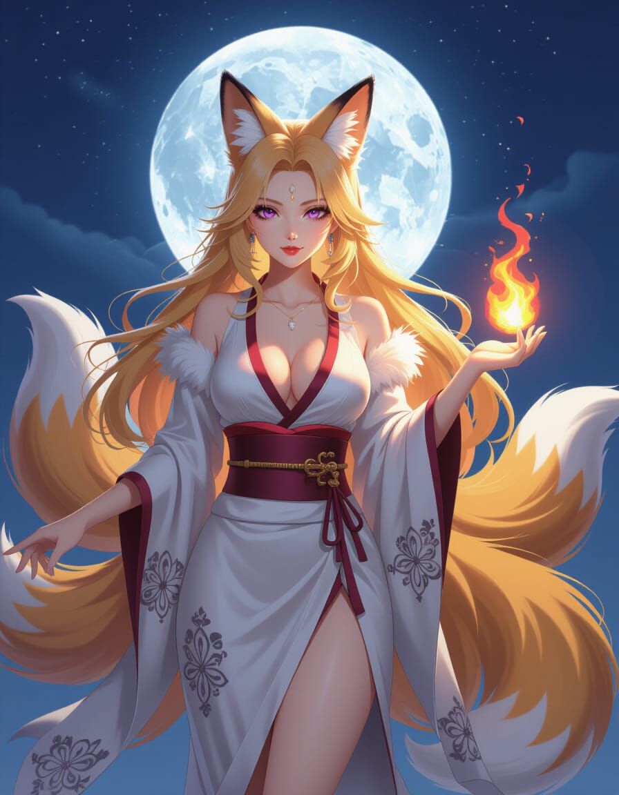 Enchanting Fox Spirit Woman in Anime Style