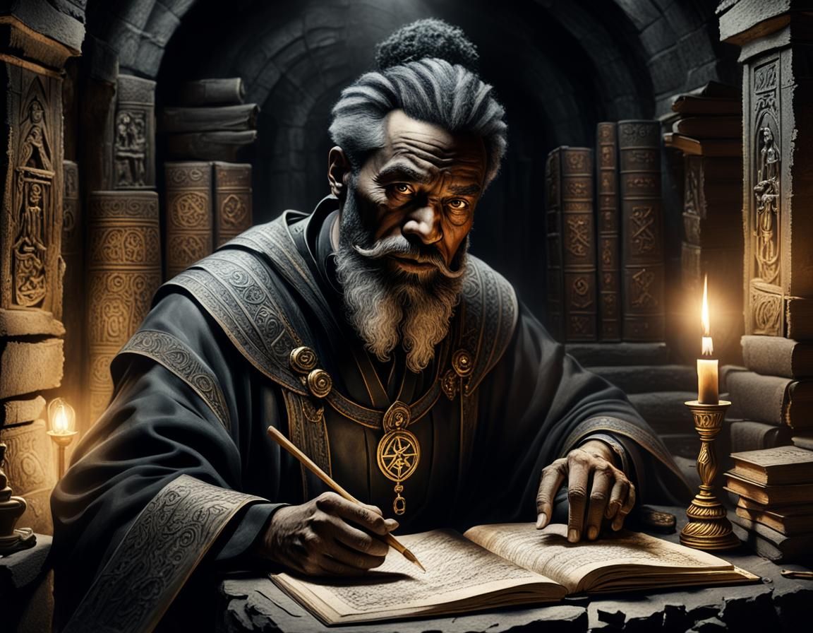 Mysterious Black Magician Portrait in Charcoal