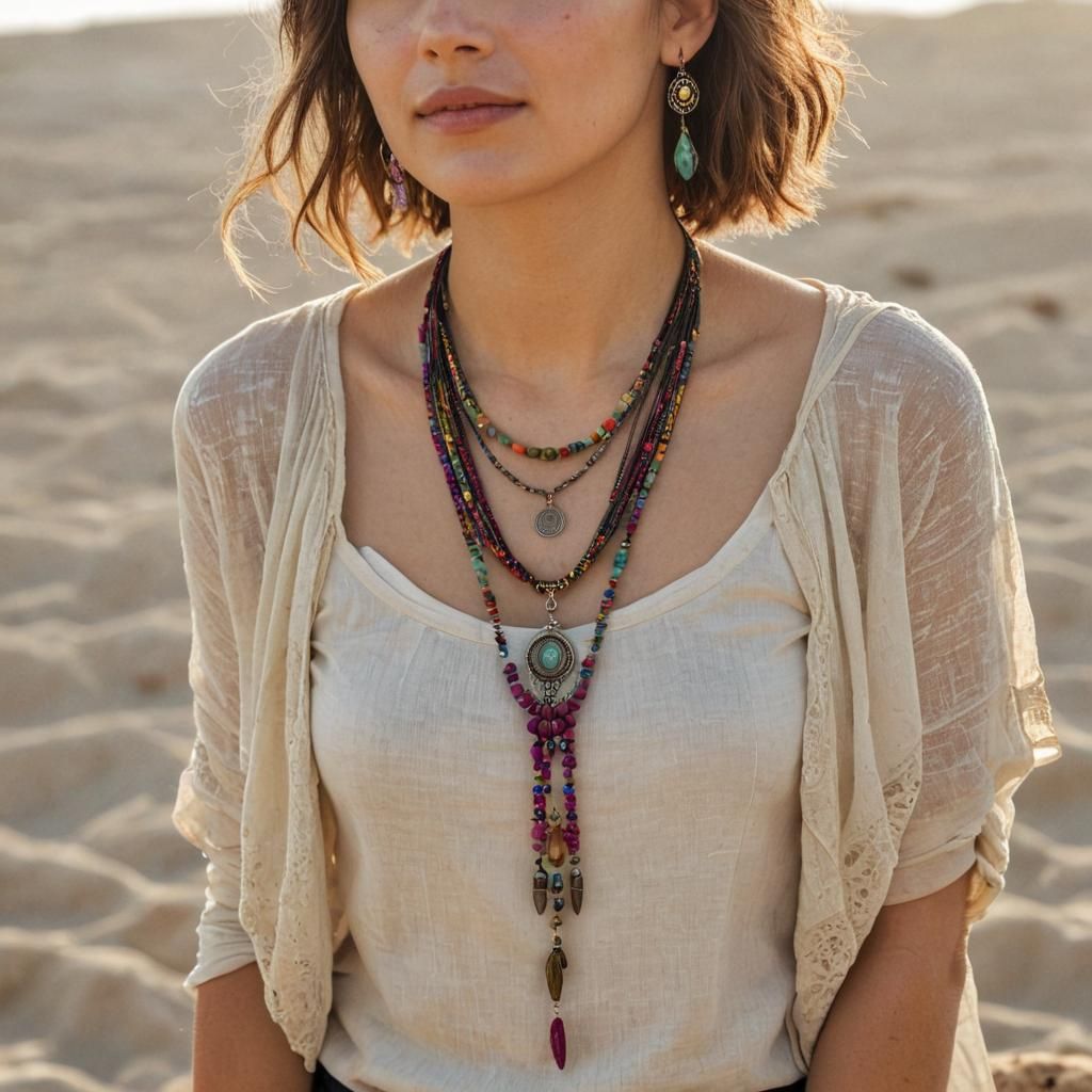 Elegant Bohemian Necklace with Vibrant Beads in Fantasy Art