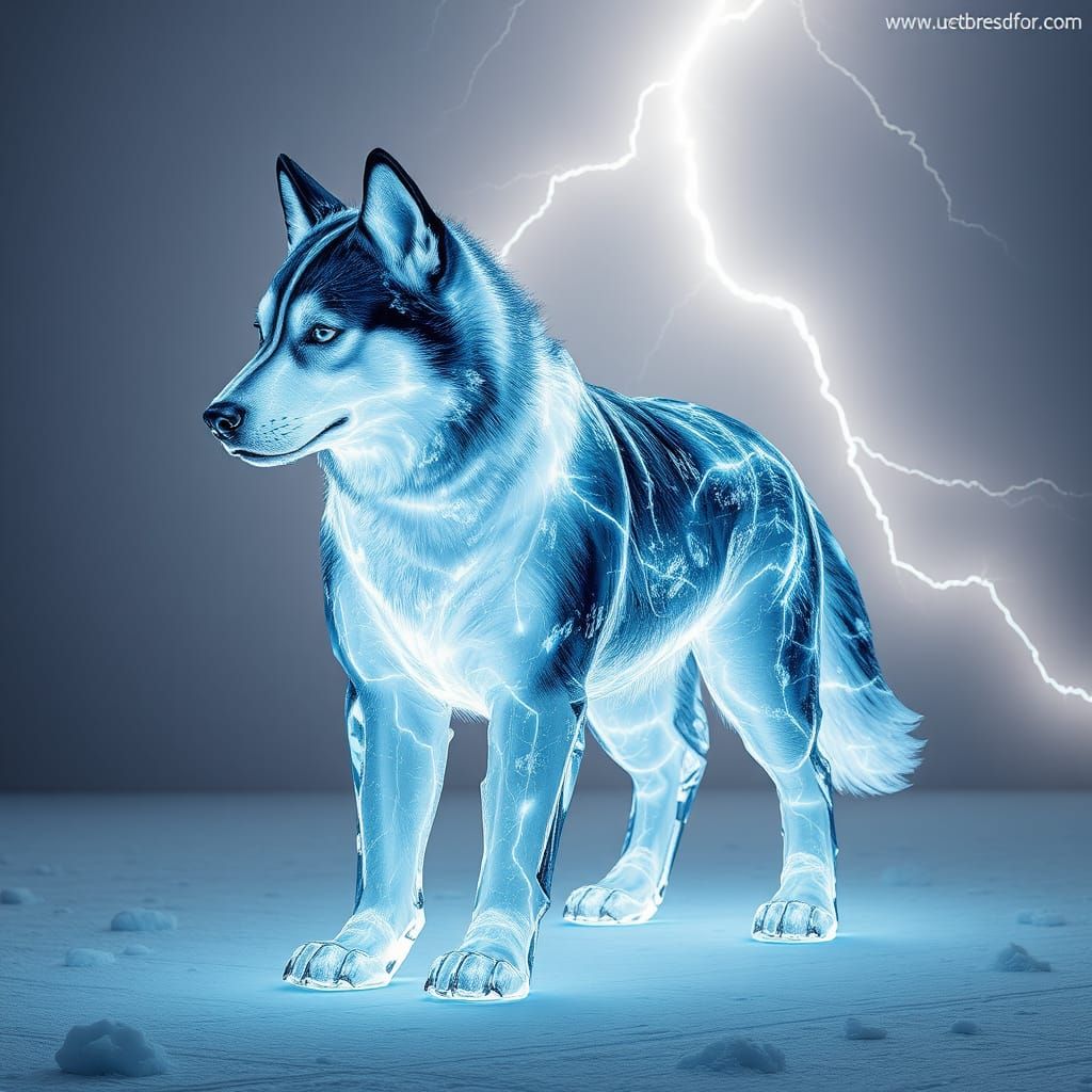 Siberian Husky in Ethereal Ice and Lightning