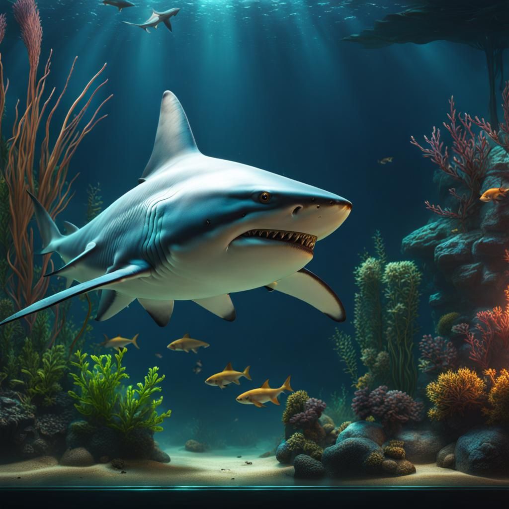 Bull Shark in Aquarium: Detailed Matte Painting