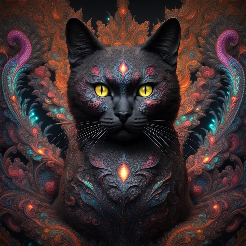 Paisley Fractal Cat Bust in Vivid Colors