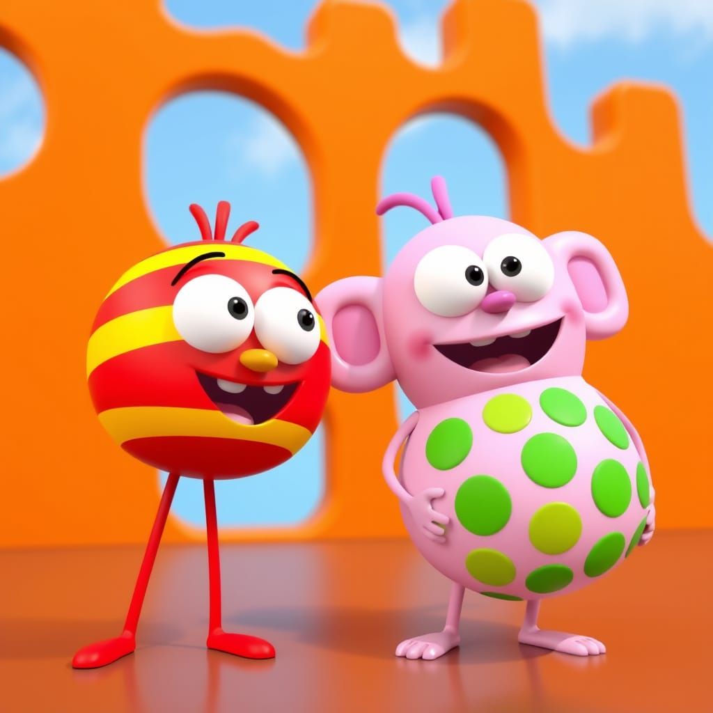 Vibrant Cartoon Duo in Futuristic Setting