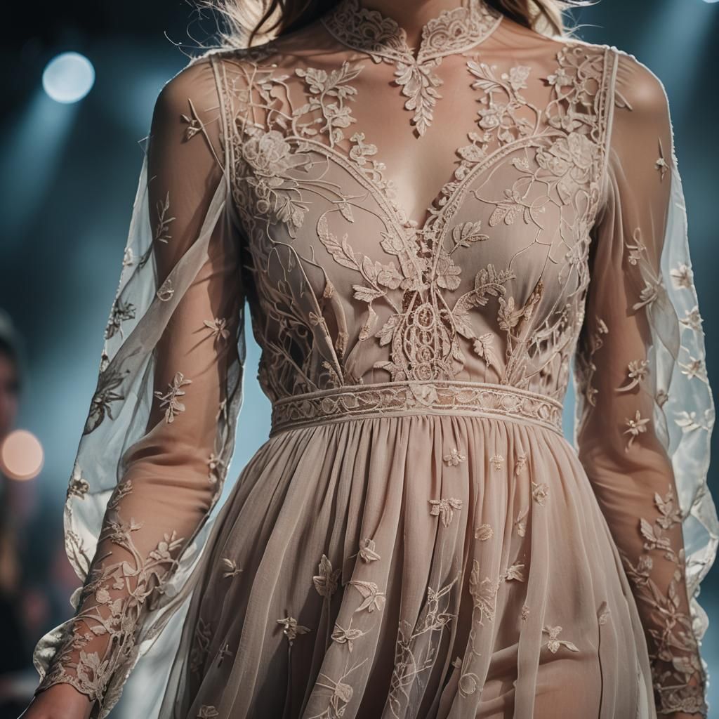 Surreal Fashion Model in Chiffon Dress