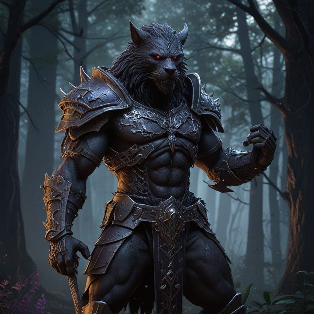 Dark Fantasy Werewolf Warrior in Epic Battle