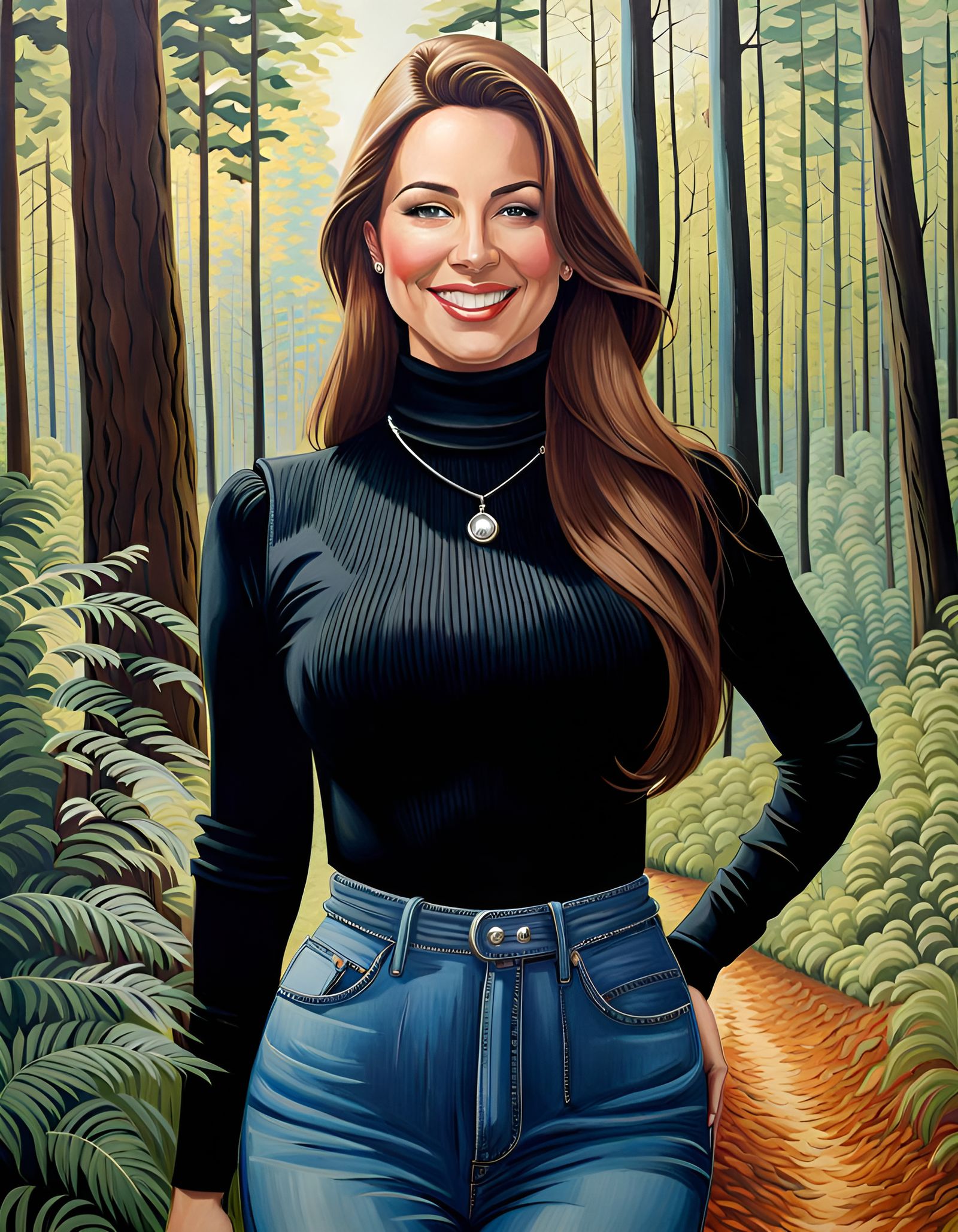Elegant Woman in Forest, Oil Painting Portrait