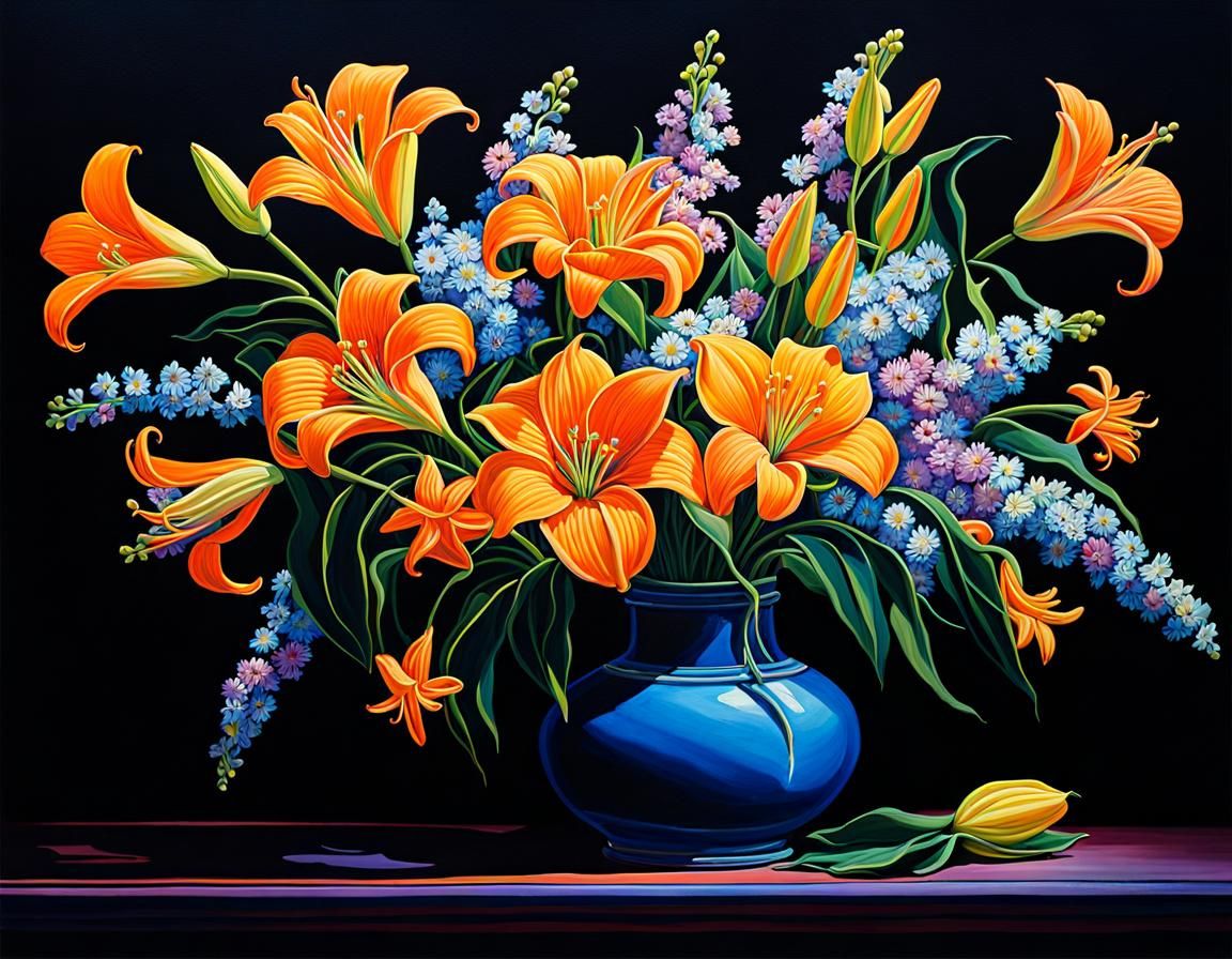 Neon Flowers Still Life in Radiant Colors