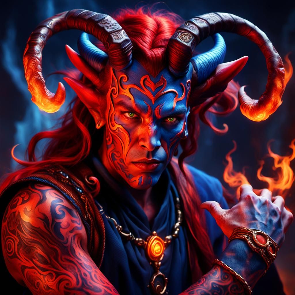 Worried Tiefling Sorcerer with Glowing Magical Aura