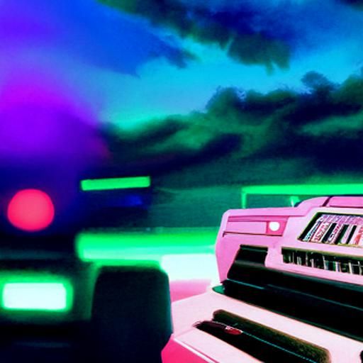 Vibrant Synthwave Scene in Neon Retro Style