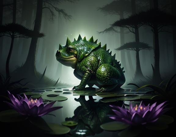 Bullywug in Misty Swamp: Fantasy Illustration