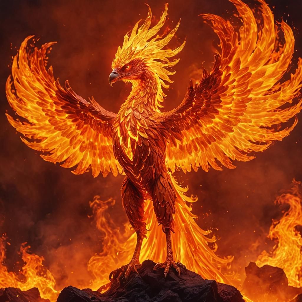 Majestic Fiery Phoenix: Ethereal Lava Bird