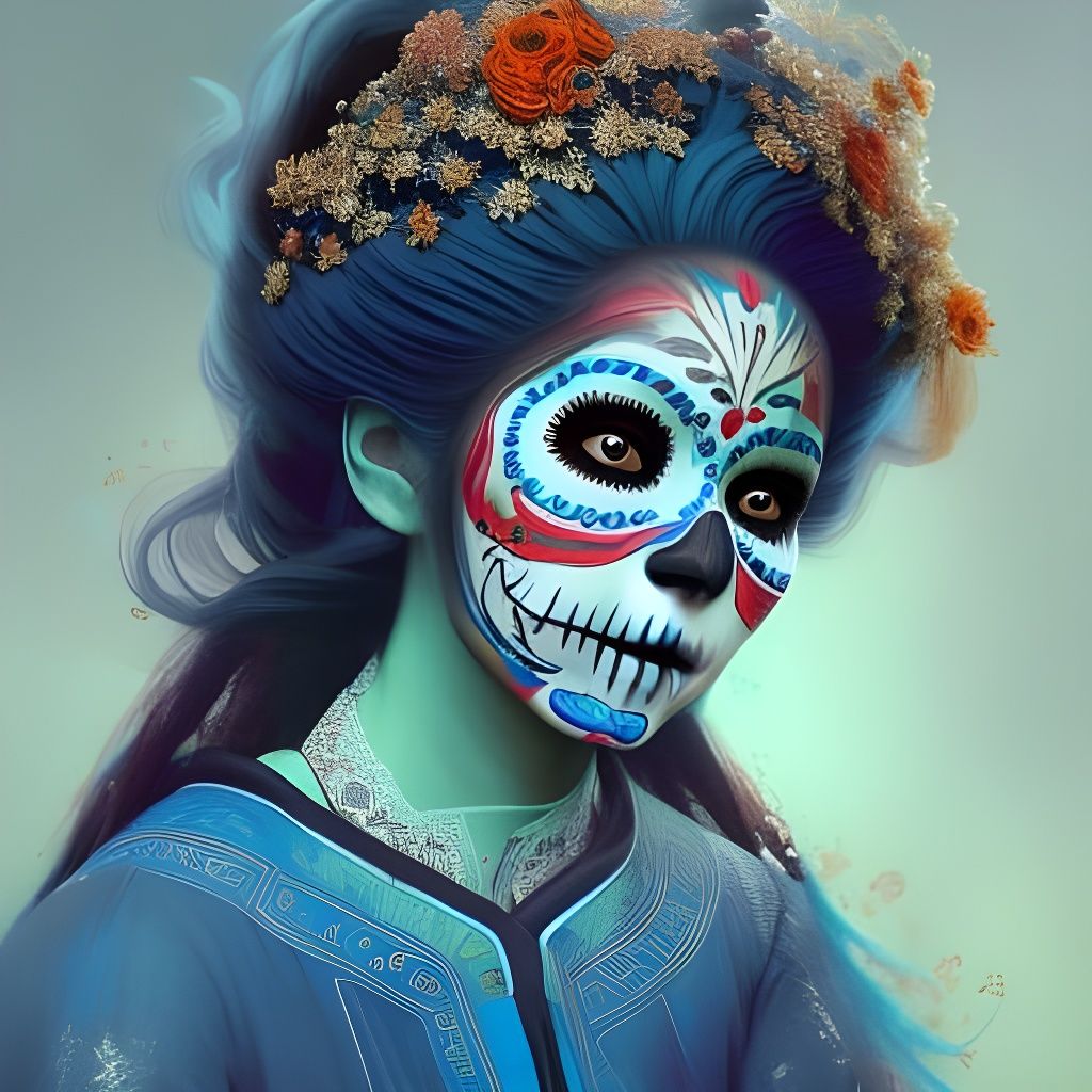Uyghur Woman with Día de los Muertos Makeup