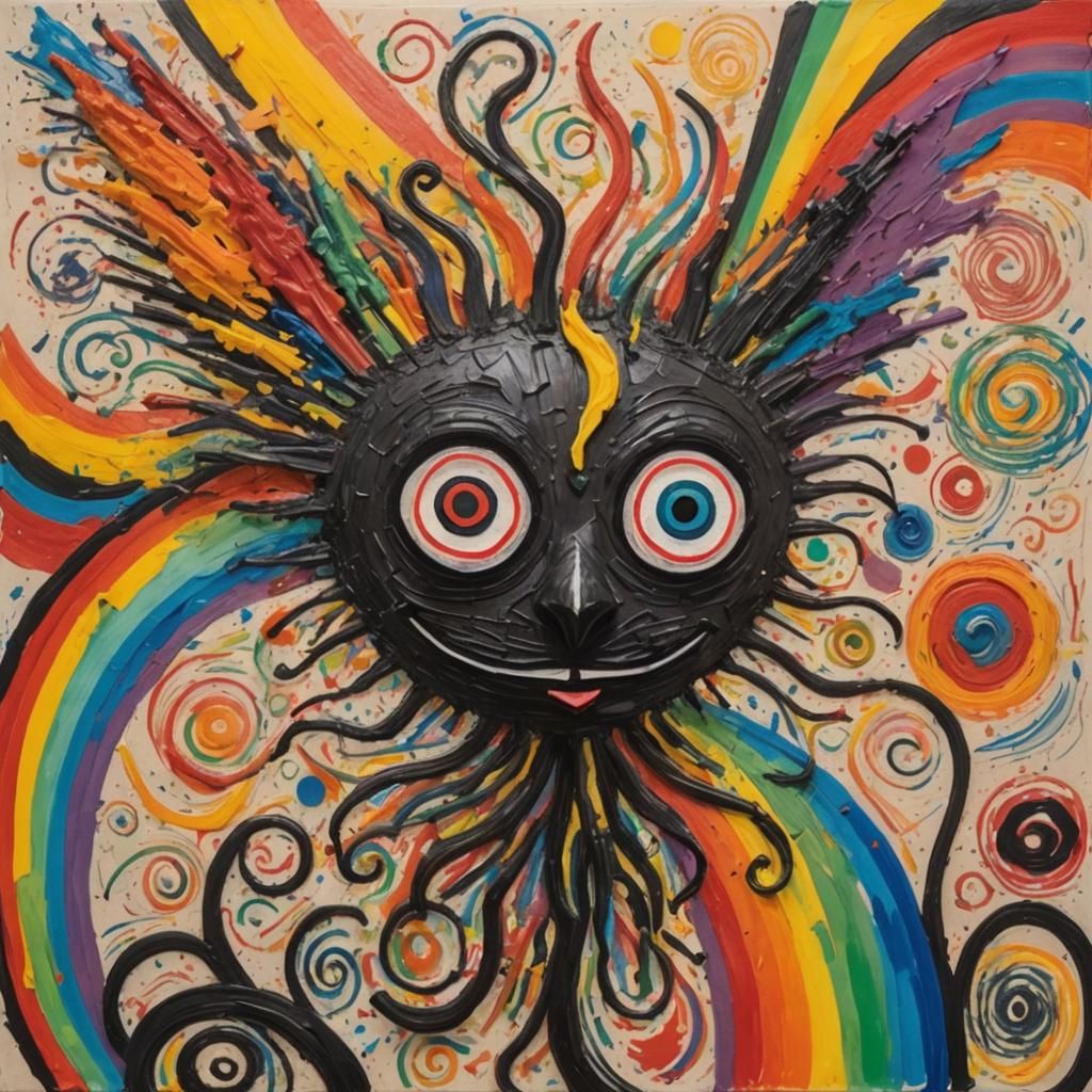 Vibrant Crayon Creature in Basquiat-Haring Style