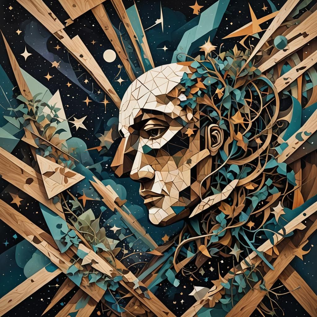 Apocalyptic Marquetry in Cubist Art Deco Style