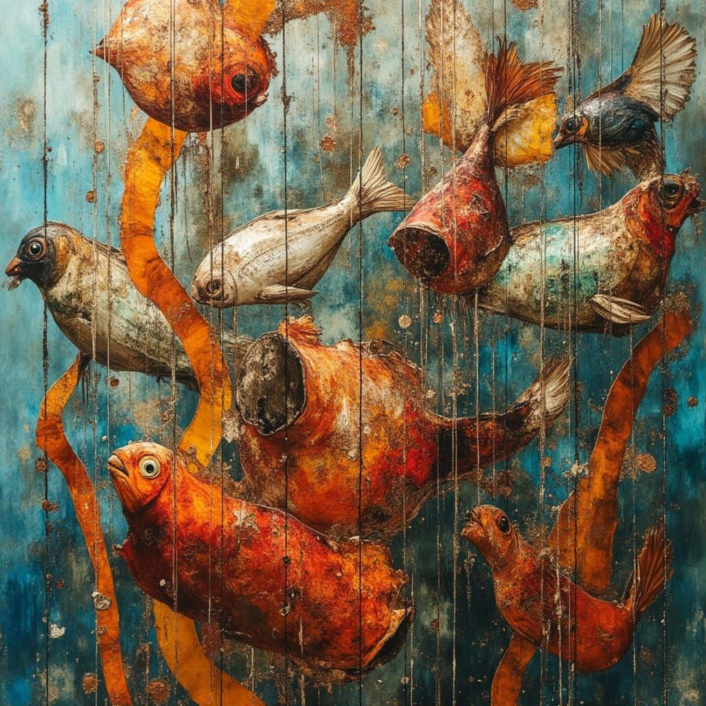 an abstract orchestra where instruments morph into fragmente...