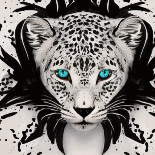 Adorable White Leopard Cub Portrait in Mixed Media