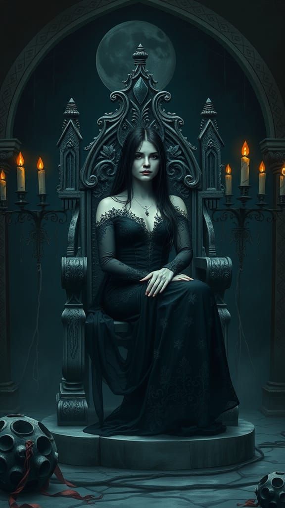 Mysterious Dark Fantasy Queen in Crypt